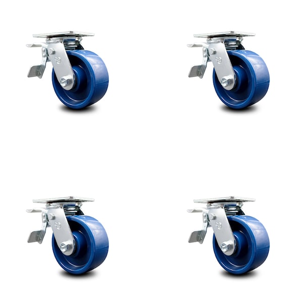 5 Inch Solid Polyurethane Caster Set with Ball Bearing and Total Lock Brake SCC